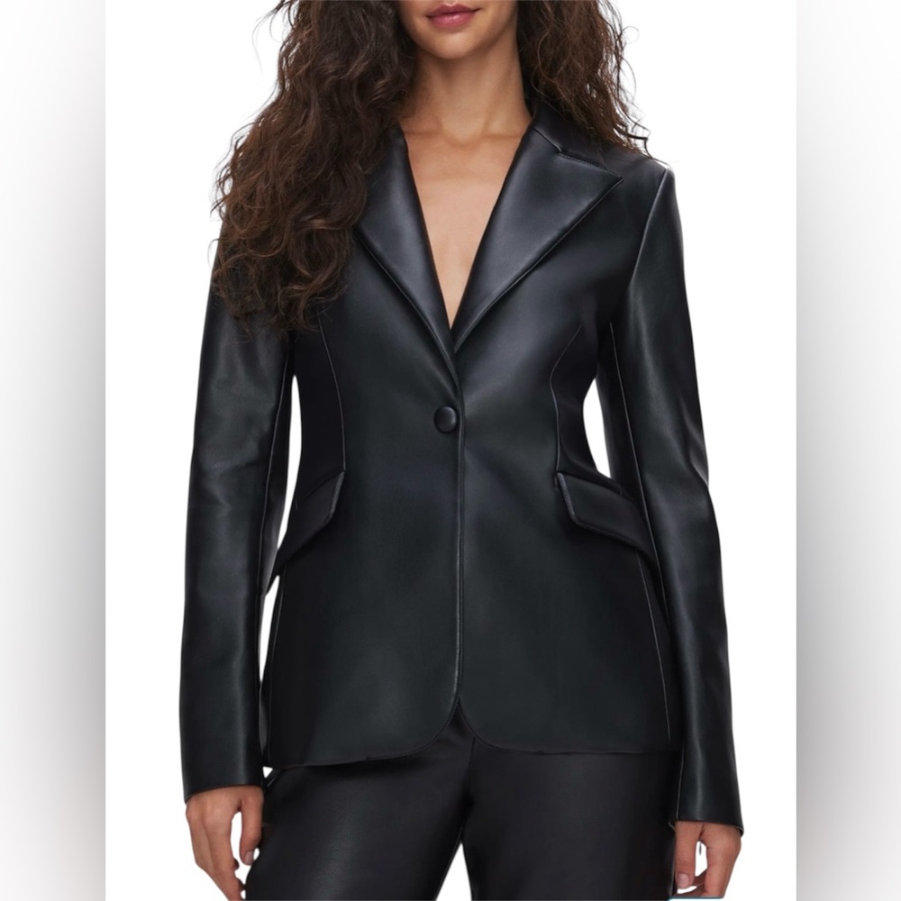 Good American Faux Leather Blazer Black XS NWT $199 Jacket